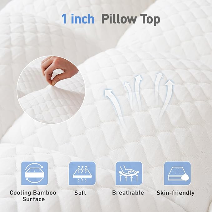 Dual Layer 3 Inch Memory Foam Mattress Topper California King Size, 2 Inch Cooling Gel Memory Foam Plus 1 Inch Pillow Top Mattress Pad Cover, with 8-21 Inch Deep Pocket