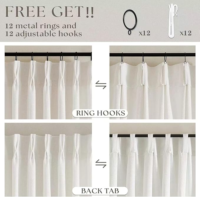 Natural Extra Wide Pinch Pleat 102 Inch Curtains 60 Inch Wide | Linen Blend - Image 4
