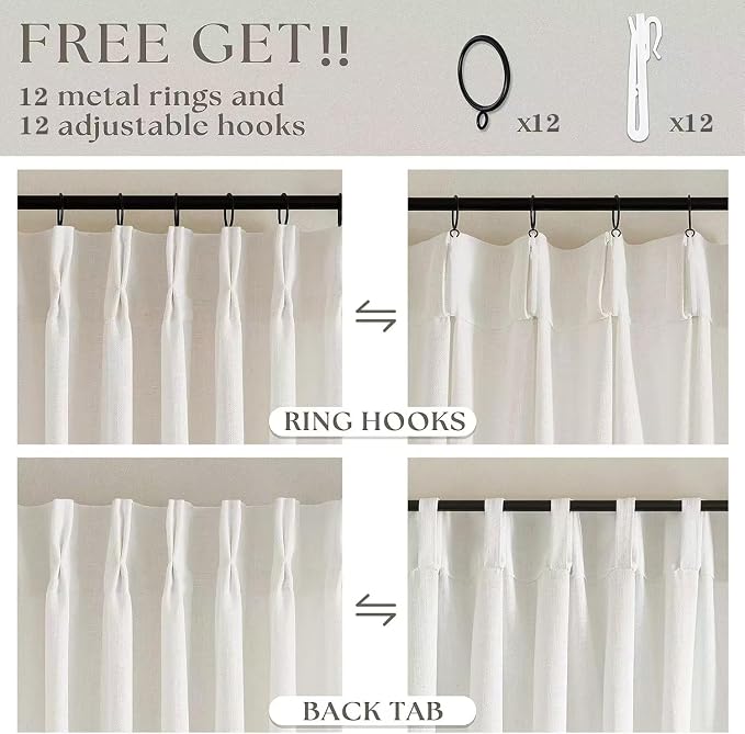 Natural Extra Wide Pinch Pleat 120 Inch Curtains 60 Inch Wide | Memory Trained - Image 4
