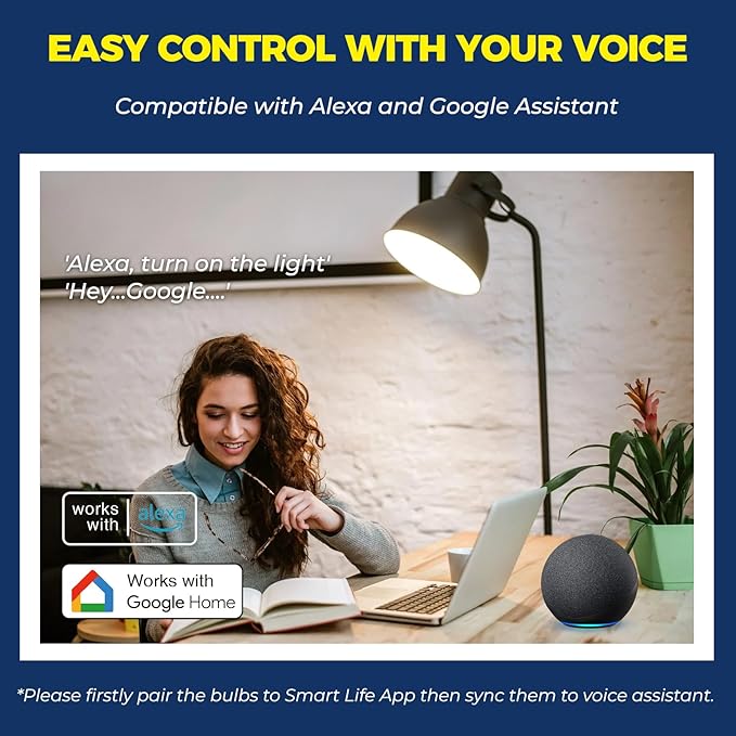 Lightinginside Smart Light Bulbs 100W Equiv., 1350LM 11W Smart Bulb Works with Alexa/Google Home/Smart Life, A19 E26 RGBCW Color Changing, No Hub Required, 2.4G WiFi Bluetooth Bulb, ETL Listed, 4PCS