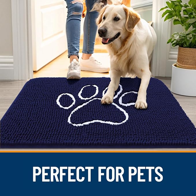 OLANLY Dog Door Mat for Muddy Paws 30x20, Paw Print Design Chenille Mud Mat | - Image 6