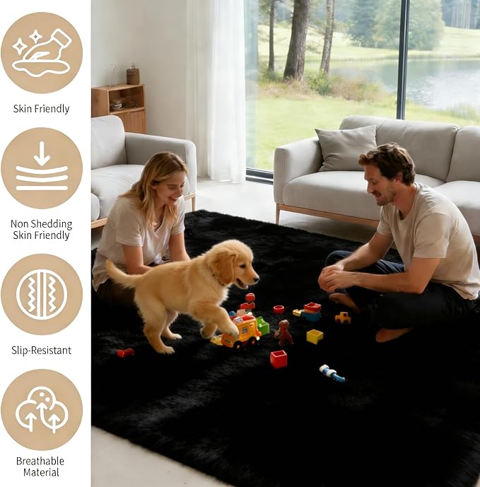 8x10 Area Rug Fluffy Shaggy Ultra Soft Faux Fur Non-Slip Machine Washable Carpet - Image 4