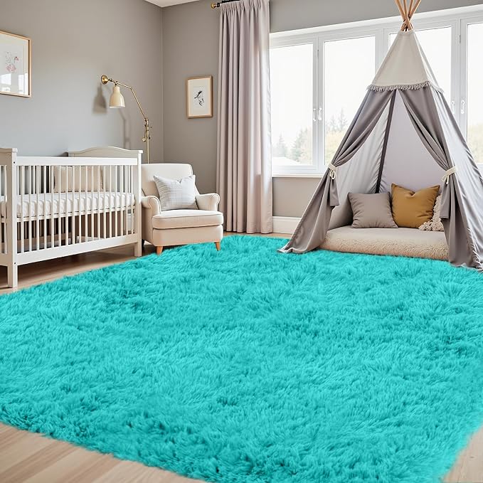 4x6 Fluffy Shag Area Rugs for Living Room Bedroom: Soft Carpet Teal Blue | - Image 9