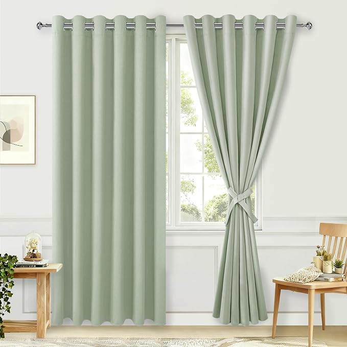 Grommet Blackout Curtains for Bedroom, 70 x 84 Inches Seafoam Green | Thermal by Hiasan
