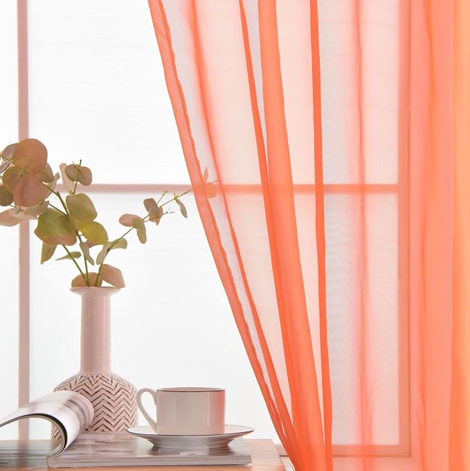 SpaceDresser Basic Rod Pocket Sheer Voile Window Curtain Panels Jaffa Orange 1 - Image 3