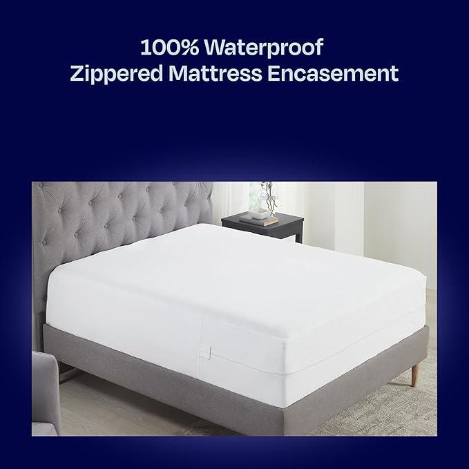 California Design Den 100% Waterproof Zippered Mattress Encasement Twin XL - 6 Sided Protection - Premium Quality, Breathable and Durable Twin XL Mattress Cover (White)