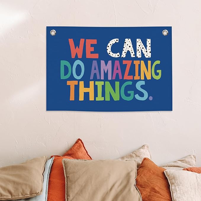 We Can Do Amazing Things Kids Banner Canvas, Classroom Blue Toddler Room Decor, Inspirational Hanging Flag Sign, Nursery Wall Tapestry Art for Playroom School Counseling Office Boy 20x30in