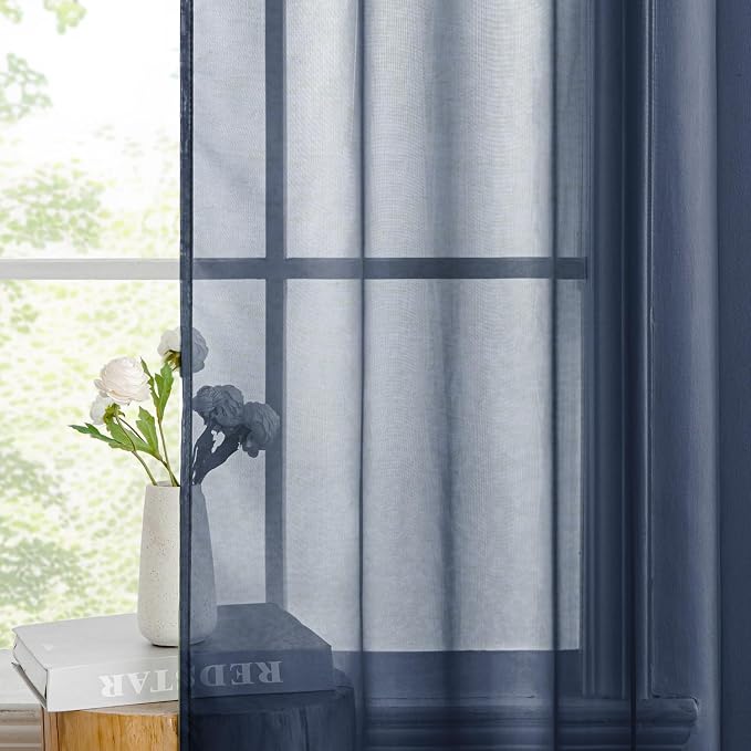 MIULEE 2 Panels Navy Blue Sheer Curtains 96 inches Long 54 X 96 Inches | Window - Image 5