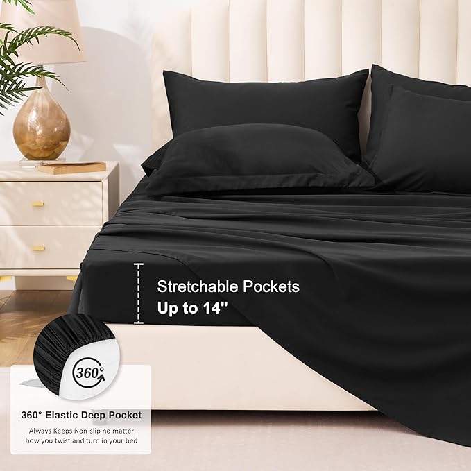 Love's cabin Queen Comforter Set Ash Black, 7 Pieces Queen Bed in a Bag, All Season Bedding Sets with 1 Comforter, 1 Flat Sheet, 1 Fitted Sheet, 2 Pillowcase and 2 Pillow Sham