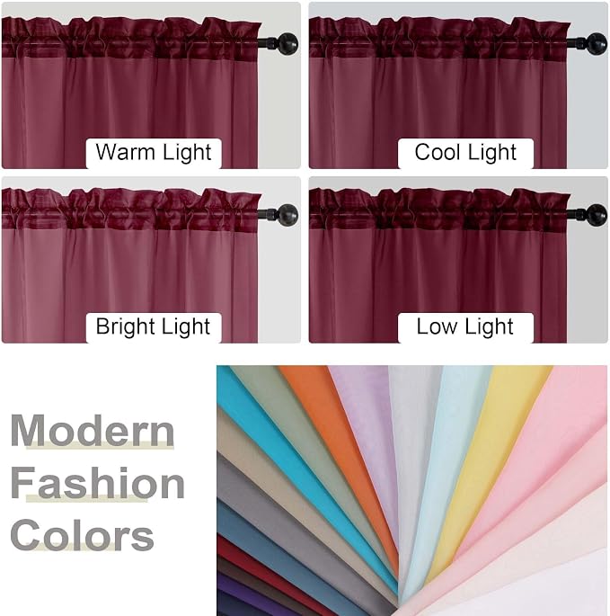 Burgundy Sheer Curtains for Bedroom Living Room 96 Inches Long 2 Panels - Image 7