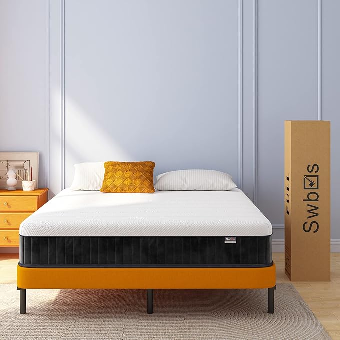 Swbvs Queen Mattress 12 Inch, Hybrid Mattress Queen Size, Bed Matress in a Box, Pressure Relief & Fiberglass Free