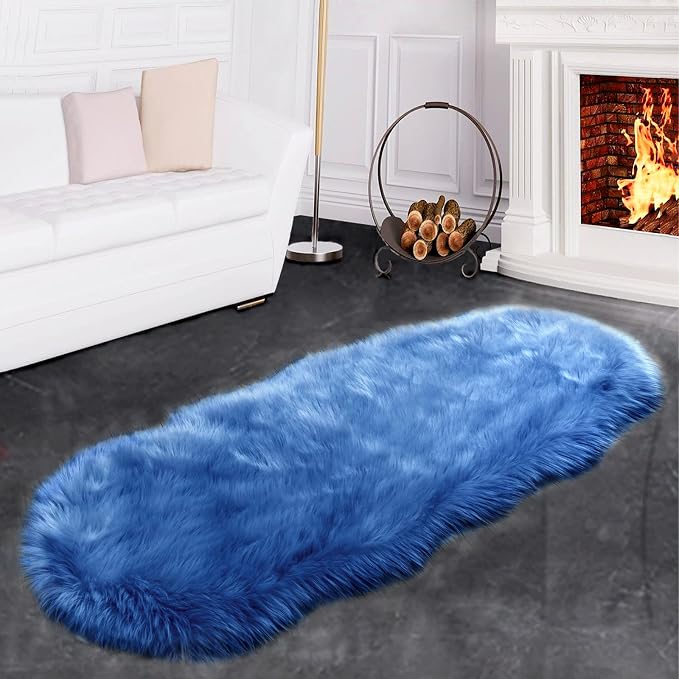 SERISSA 2x6 Fluffy Dark Blue Faux Fur Area Rug - Image 7