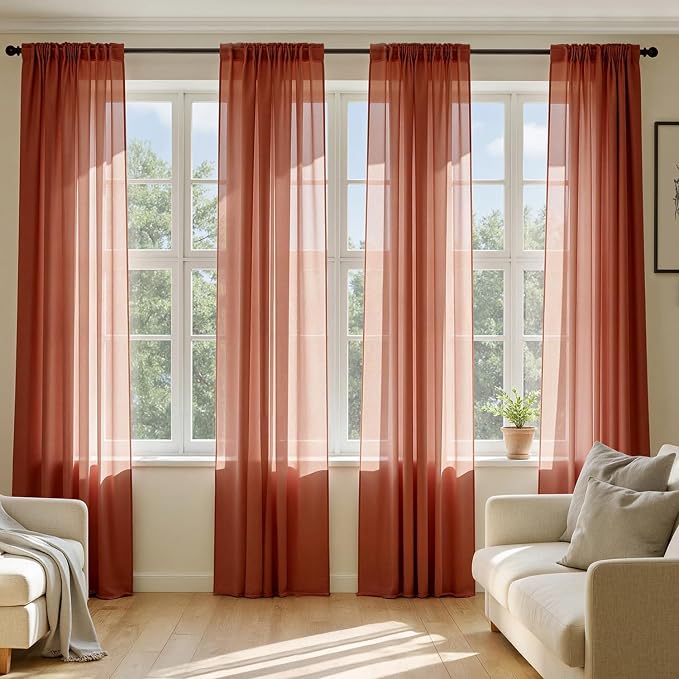 MIULEE 4 Panels Fall Burnt Orange Sheer Curtains 54 x 72 Inches | Light by MIULEE