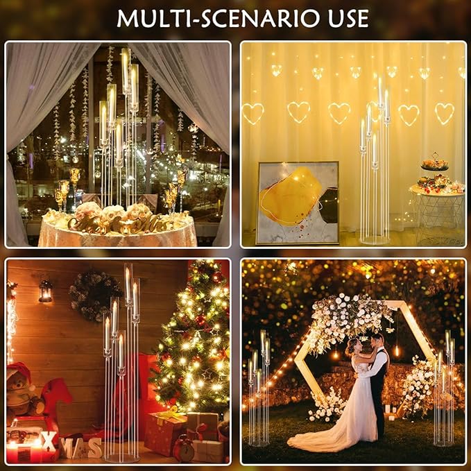 5 Arm Floor Candelabra,Acrylic Floor Candle Holder for Wedding Centerpiece Tall Clear Candle Holders for Ceremony Birthday Party Home Decoration Fit 0.8 LED Candles
