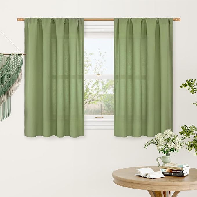 Green Semi Sheer Linen Curtains by LAMIT