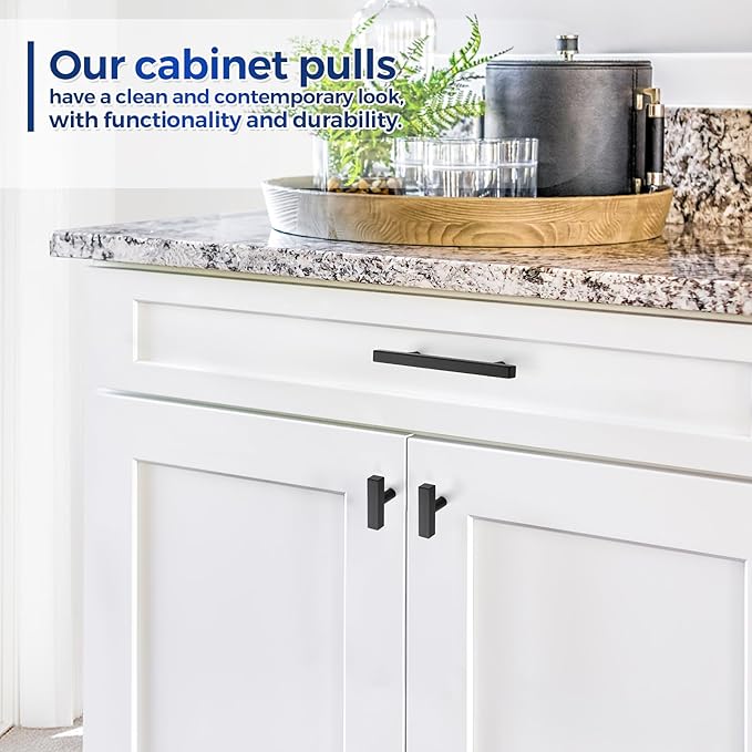 JOY DECOR 30 Pack Single Hole Matte Black Square Cabinet Handles Stainless Steel Cabinet Hardware Pulls for Kitchen and Drawers with 2 Inch Overall Length