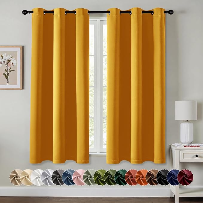 MIULEE Blackout Curtains for Bedroom 2 Panel 40x63 Inch Long Mustard Yellow | by MIULEE