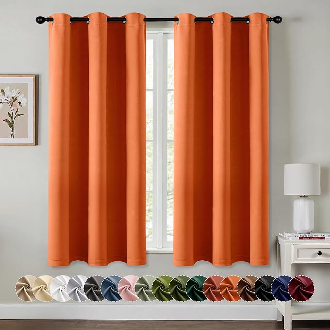 MIULEE Fall Blackout Curtains for Bedroom 2 Panels 40 x 63 Inch Long Orange | by MIULEE