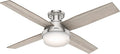 Hunter 52 inch Indoor Ceiling Fan with LED Light and Remote Control- Modern Ceiling Fan, Low Profile Mount, 4 Light Gray Oak Blades, For Bedroom, Living Room, or Kitchen- Dempsey 50283, Brushed Nickel