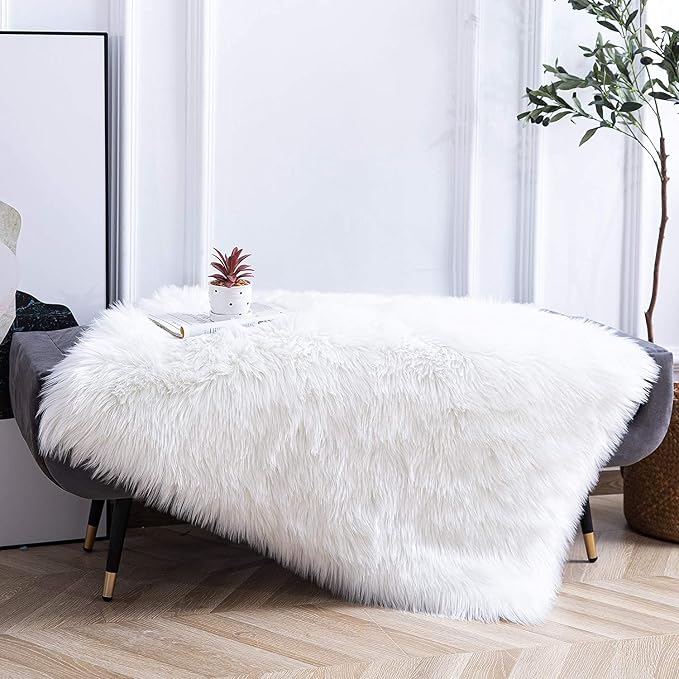 Sheepskin Faux Fur Rug, 2x3 White Fur Rug - Image 8
