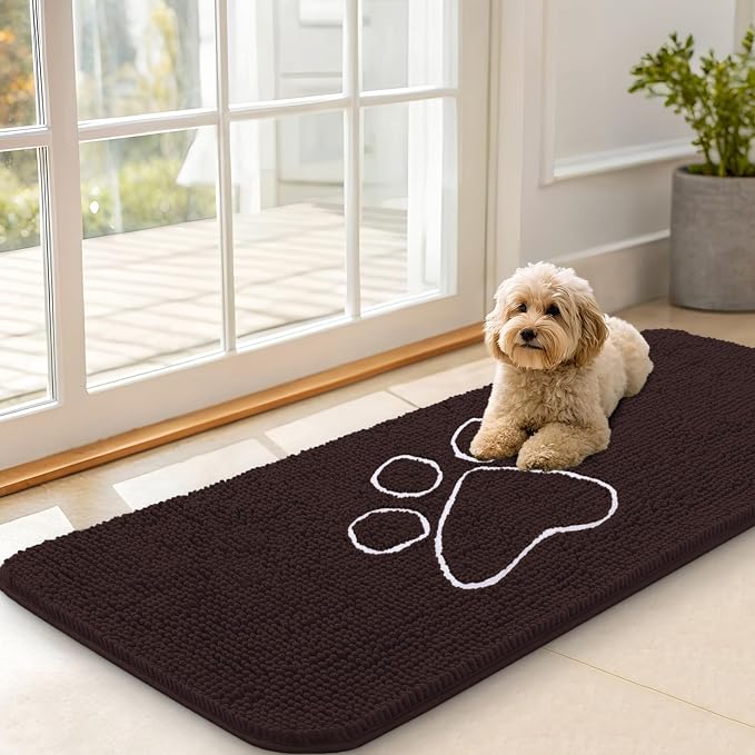 OLANLY Dog Door Mat for Muddy Paws 47x20, Paw Print Design Chenille Mud Mat | by OLANLY