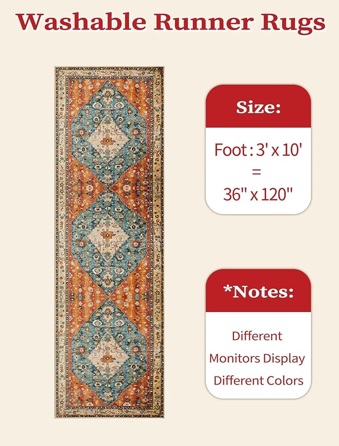 SERISSA 3x10 Washable Non Slip Boho Runner Rug - Image 3