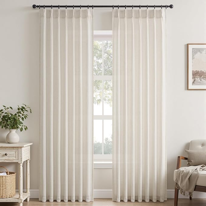 Topfinel 102 Inch Curtains 2 Panels Set, Two Packs Pinch Pleat Back Tab Linen - Image 9
