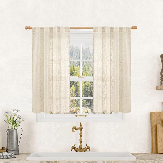 Semi Sheer Linen Curtains 40 Inch Length by LAMIT