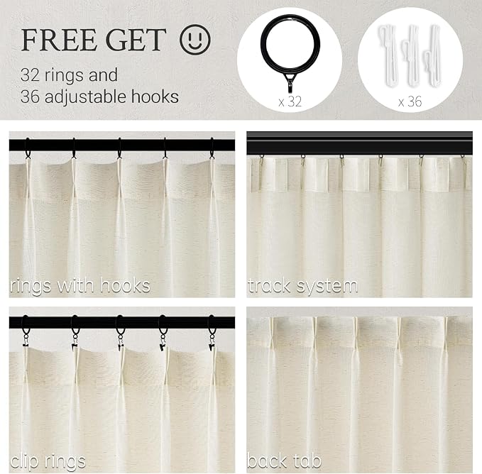 Topfinel 102 Inch Curtains 2 Panels Set, Two Packs Pinch Pleat Back Tab Linen - Image 2