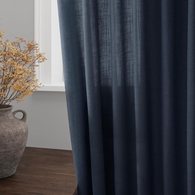 Vintage Blue Linen Curtains 108 Inches Long - Image 4