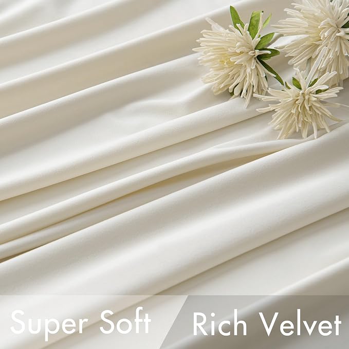 MIULEE Velvet Curtains 52x96 inches 2 Panels Ivory Room Darkening Curtains | - Image 4