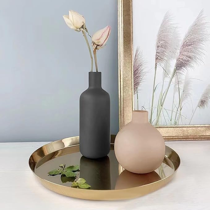 Smiletag Ceramic Modern Farmhouse Vase, Neutral Small for Table, Living Room, Shelf, Bookshelf and Entryway Décor, Set of 3