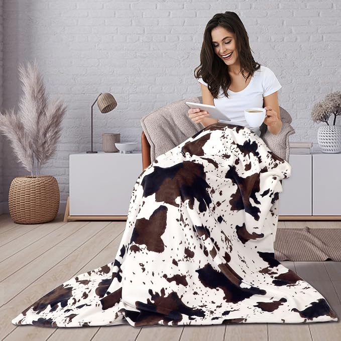 Edenleaf Flannel Cow Print Blanket 60"x80", Ultra Cozy Cow Throw Blanket - Image 3