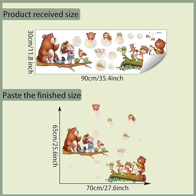 Cute Animal Wall Stickers Decals Kid Room Nursery Baby Bedroom Décor (Girl Blowing Bubbles)
