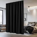 NICETOWN Room Divider Curtain with Adjustable Ceiling Track, W100 x L84 Blackout Curtain for Sliding Door, Ceiling Mouted Drape for Living Room/Hospital Divider, 1 Panel Black Drape, Whtie Track