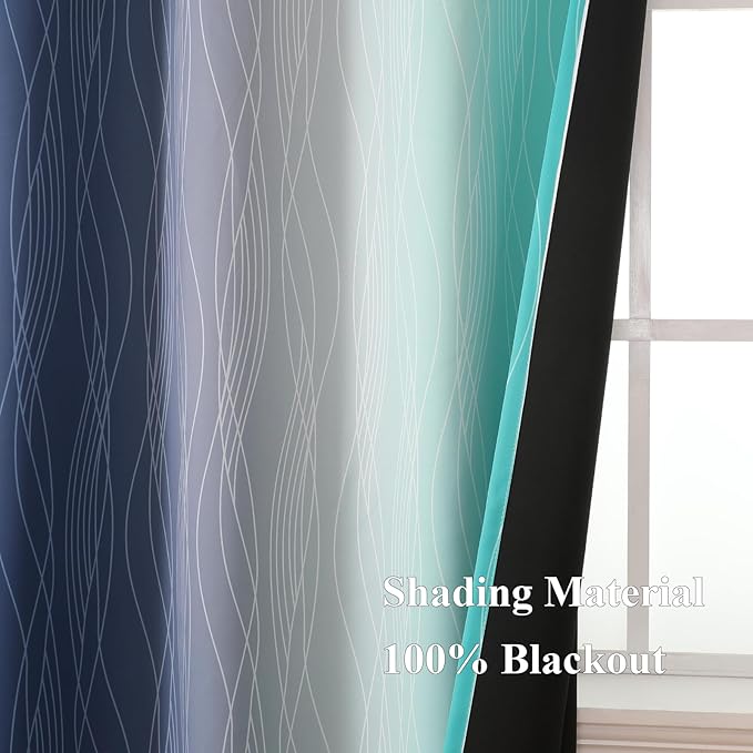 Navy Blue and Teal Gradient Blackout Curtains - Image 5