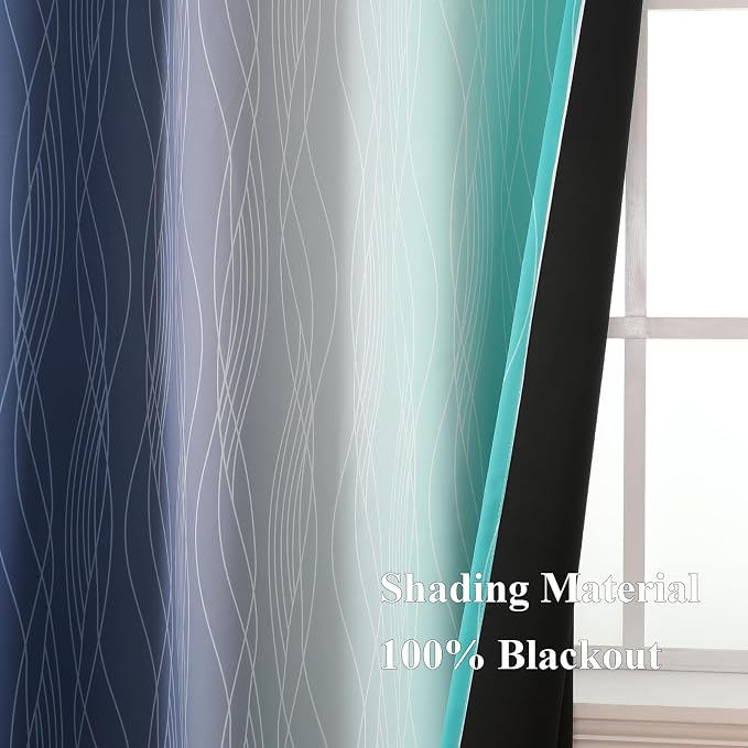 Navy Blue and Teal Gradient Blackout Curtains - Image 5