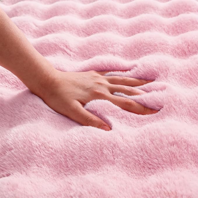 Pink Rabbit Plush Rug 5'x8', Fluffy Shaggy Area Rug - Image 6