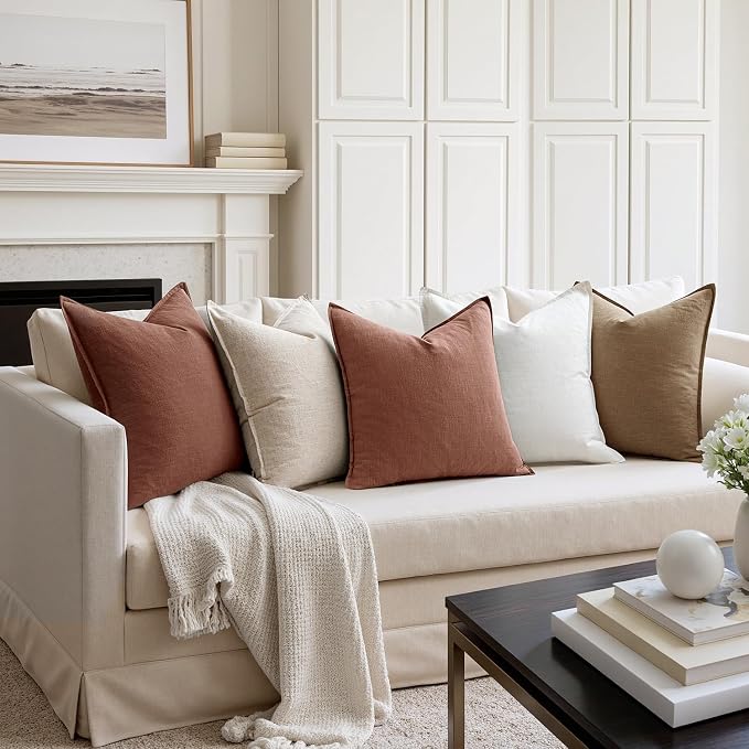 MIULEE Decorative Linen Pillow Covers 18x18 Inch Rust Red | Boho Farmhouse​ - Image 4