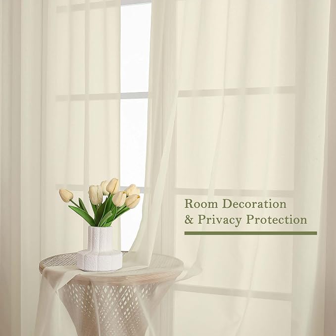Cream Sheer Curtains 96 Inches Long 2 Panels Set, Modern Farmhouse Decor Light - Image 4