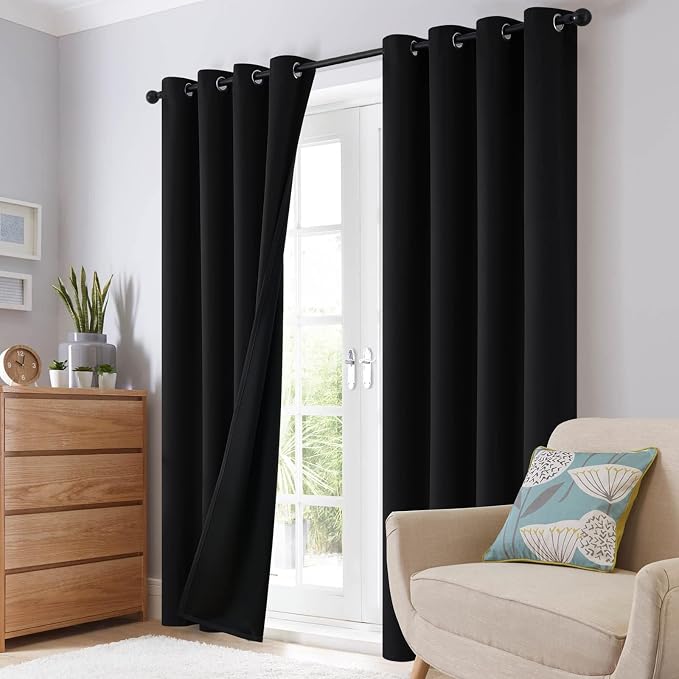 SimpleHome Black 100% Blackout Curtains Room Darkening Living Room 54 Inch | - Image 8