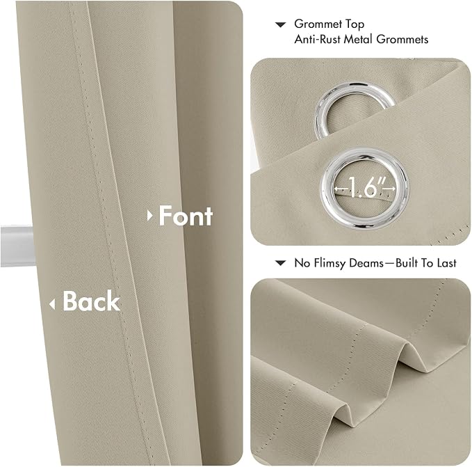 MIULEE Blackout Curtains for Bedroom 2 Panels 40 x 72 Inch Long Sand | Thermal - Image 4