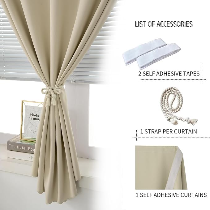 Blackout Curtains with Self Adhesive Tape No Rod No Drill Easy Install Window - Image 2