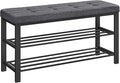 SONGMICS Shoe Bench, Storage Bench, Entryway Bench with Cushion, Shoe Shelf with Seat, Space-Saving, Modern Style, for Living Room, Bedroom, Hallway, Dark Gray and Ink Black ULBS579B33