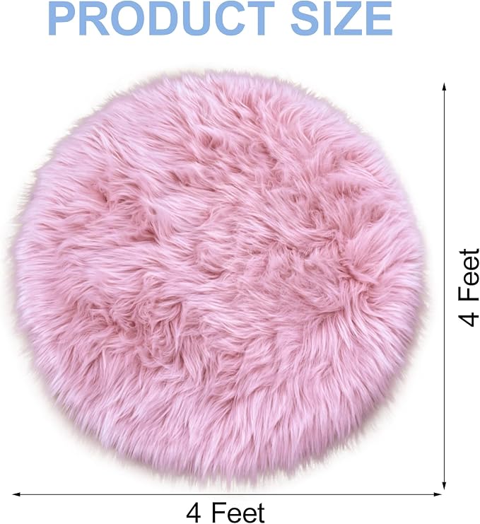 4 Ft Fluffy Round Pink Rugs for Bedroom Girls, Plush Faux Sheepskin Fur Rug for - Image 5