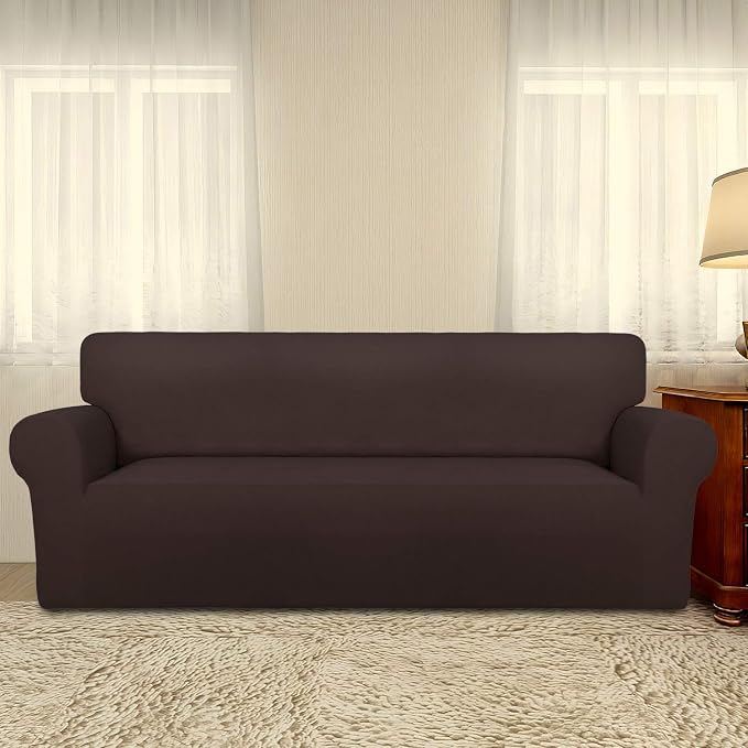 PureFit Stretch Oversized Couch Covers Fleece Sofa Slipcovers Chocolate | - Image 2