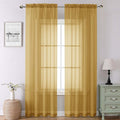 Gold Sheer Curtains 90 Inches Long 2 Panels, Breathable Solid Voile Light by Lecloud
