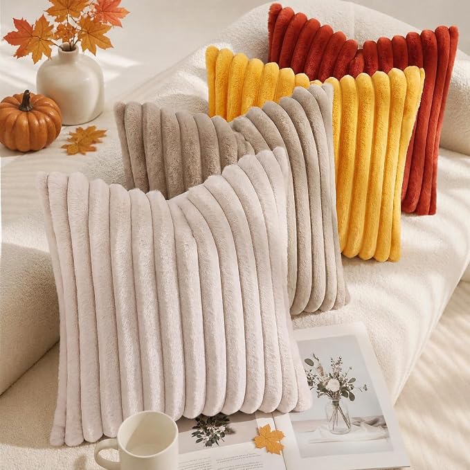decorUhome Fall Faux Fur Throw Pillow Covers 22x22 Set of 2 Rust | Decorative - Image 5