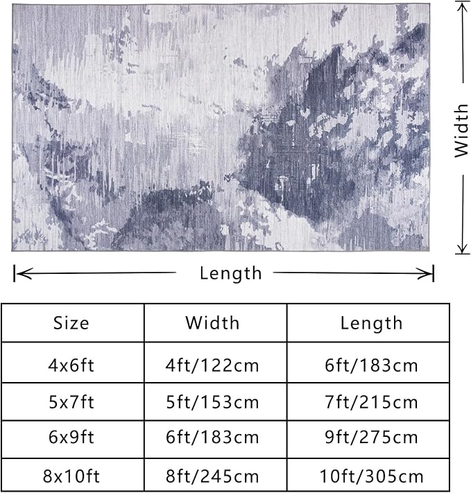 Living Room Rug 8x10 Light Grey Area Rugs Machine Washable Abstract Boho Large - Image 2