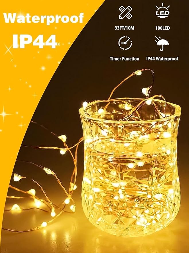 6 Pack Christmas Fairy Lights Battery Operated with Remote, Each 33FT 100LED Waterproof Twinkle Lights with Timer, String Light Indoor & Outdoor for Bedroom Wedding Christmas Decorations (Warm White)